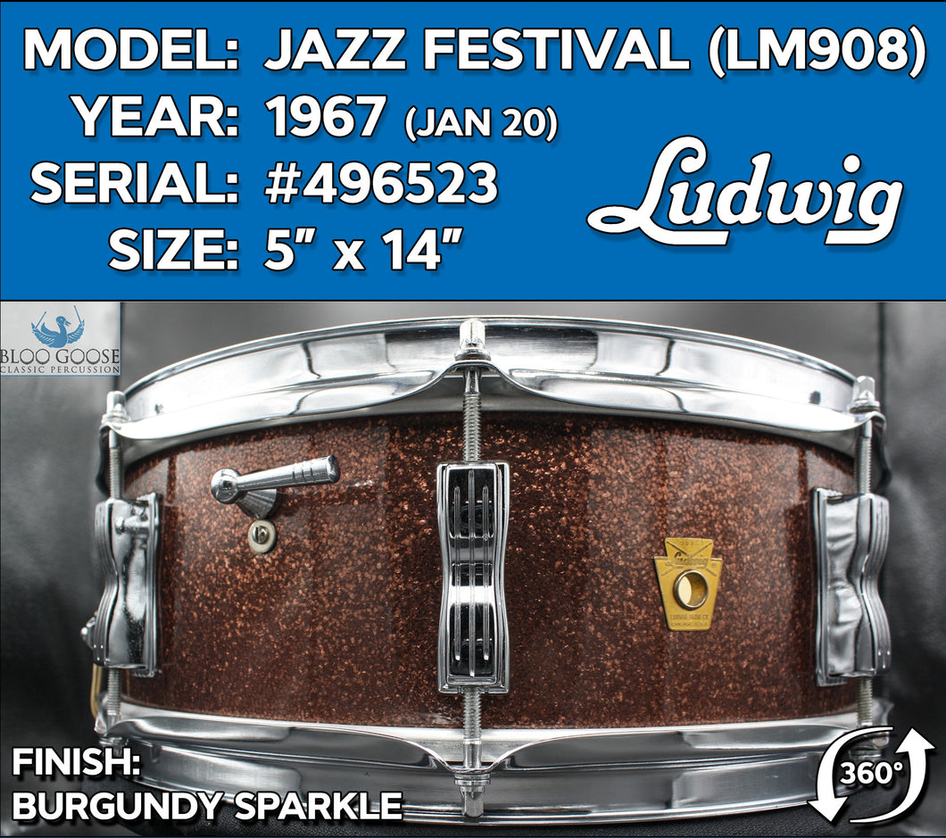 *SOLD* 1967 Ludwig Jazz Festival (LM908) | Burgundy Sparkle