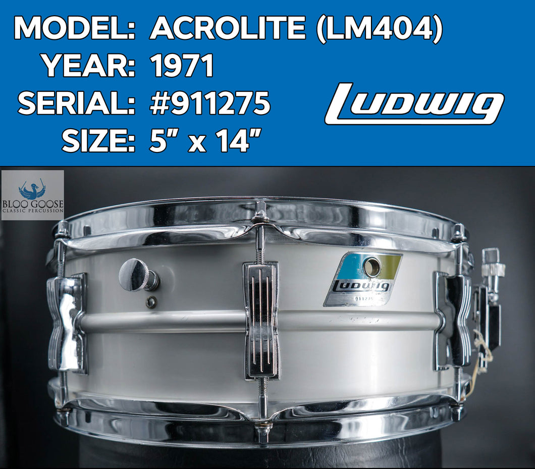 SOLD *100% ORIGINAL* - 1971 Vintage Ludwig Acrolite 5x14 Snare Drum S/N 911275