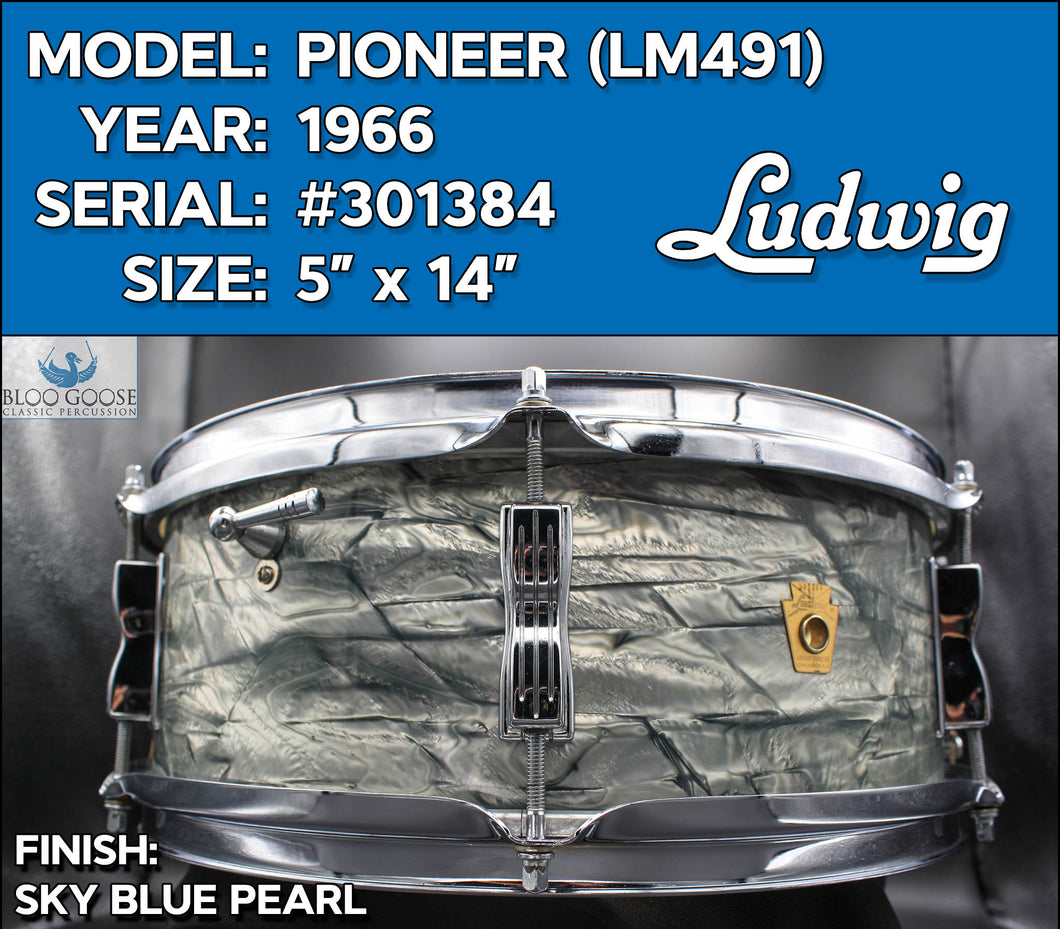 SOLD *BEAUTY* 1966 Ludwig Pioneer (LM491) | Sky Blue Pearl