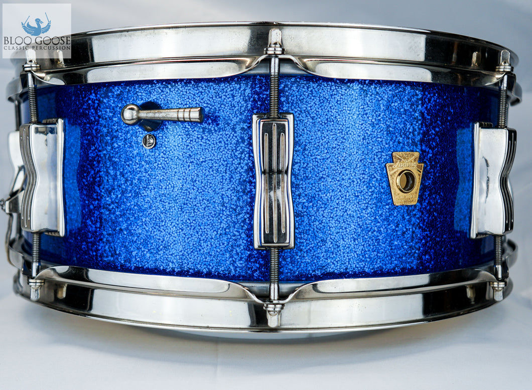 *SOLD* GORGEOUS AND ORIGINAL:  Vintage 1963 Ludwig Blue Sparkle Jazz Festival Snare Drum