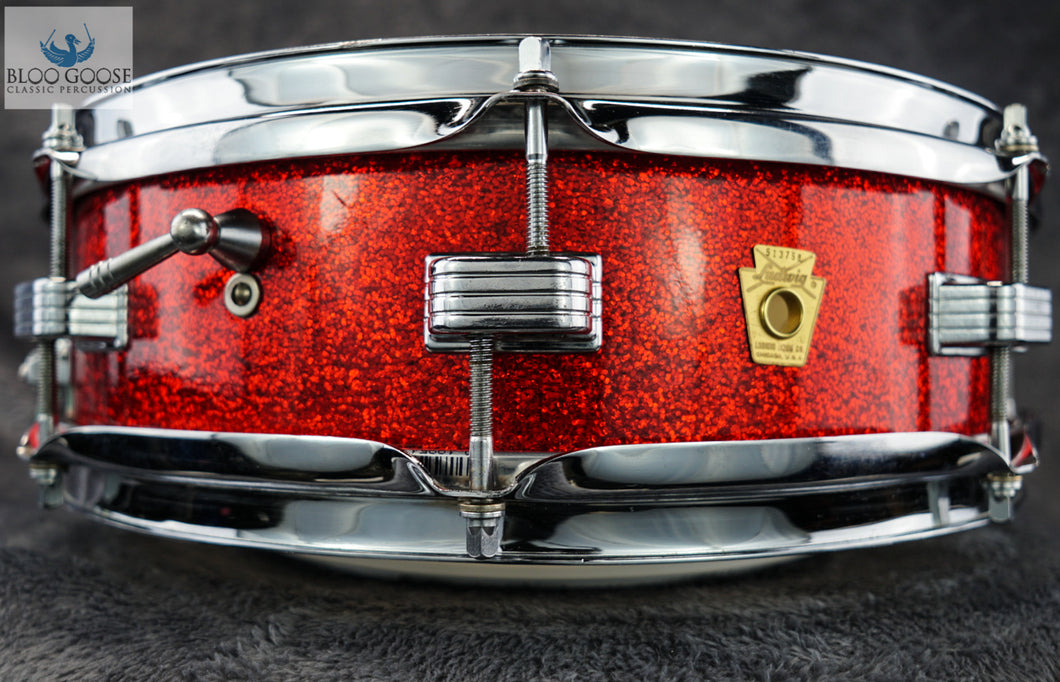 *SOLD* RARE BEAUTY - Ludwig Vintage 1967 4x14 Downbeat Snare Drum in RED SPARKLE