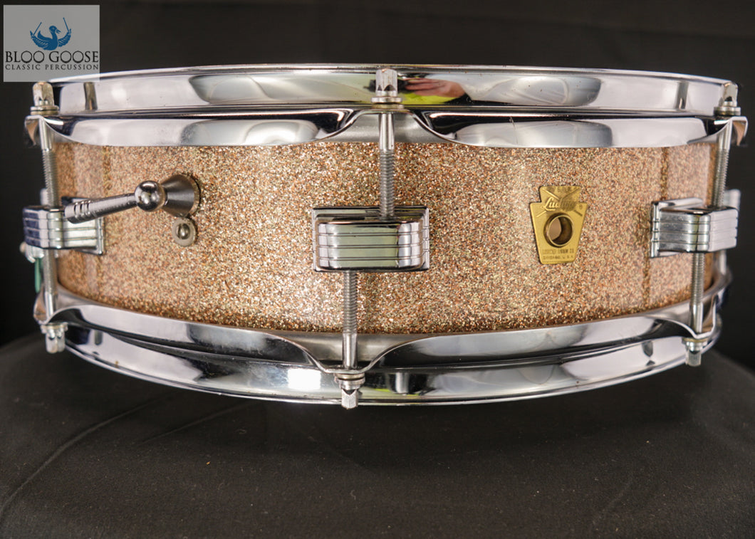 *SOLD* VINTAGE 1967 LUDWIG DOWNBEAT 4x14 SNARE DRUM IN CHAMPAGNE SPARKLE