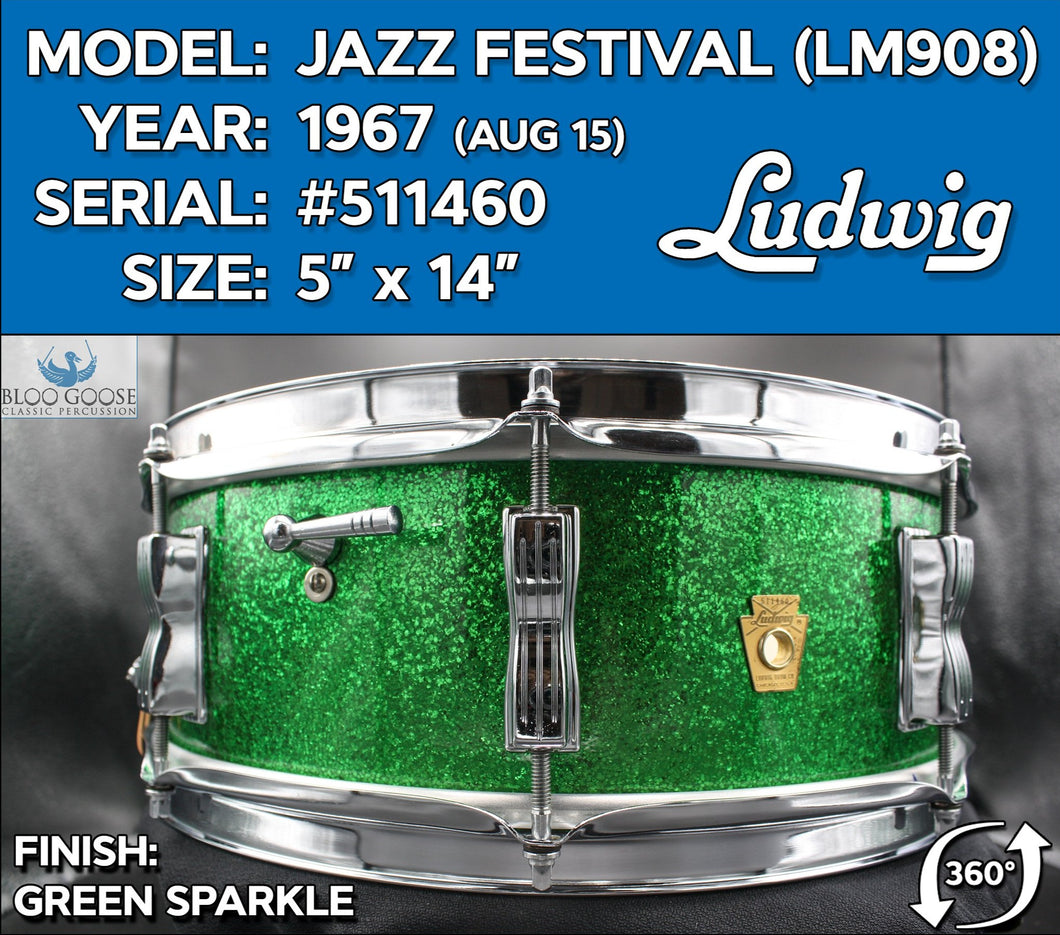 *SOLD* 1967 Ludwig Jazz Festival (LM908) | Green Sparkle